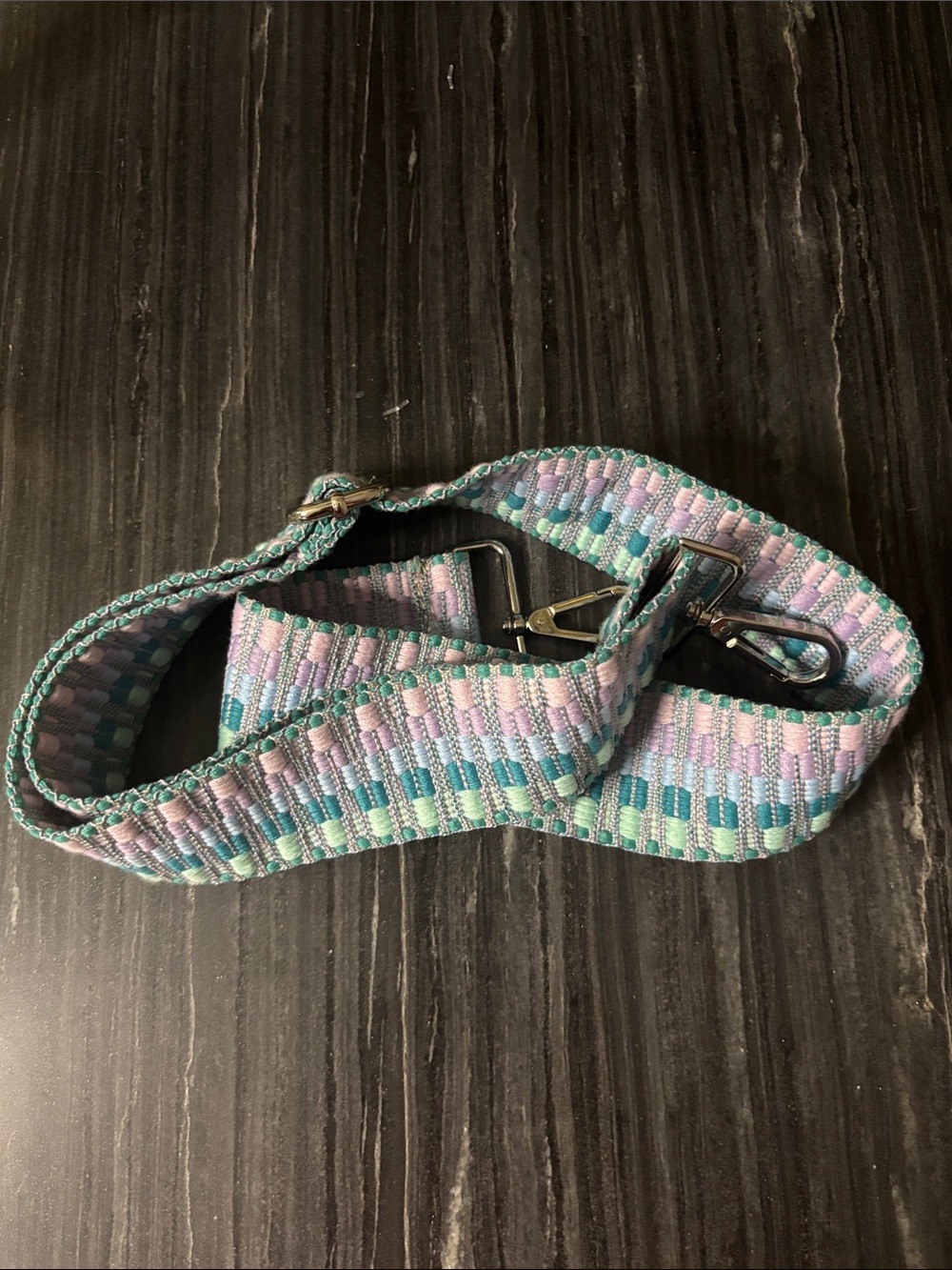 Purple blue green silver hardware adjustable guitar strap purse
